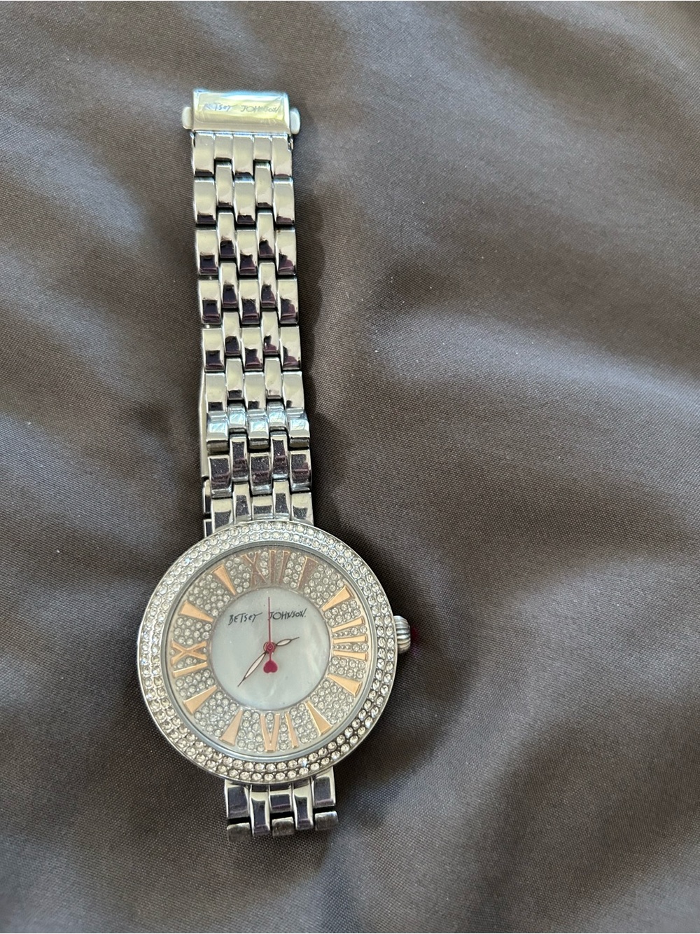 Betsey Johnson Silver Bracelet Watch with Pink Accent Hands